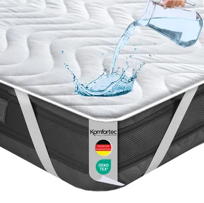 Obrázok produktu pre Komfortec 200 x 200 cm nepremokavý chránič matraca, prešívaná podložka na matrac pre boxspringové postele a matrace, priedušný, so 4 rohovými gumičkami, chránič matraca bez šušťania, podložka proti inkontinencii, biela