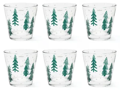 6 Wassergläser mit Tannendekoration, 250 ml, 8,5 x 9 cm, Glas