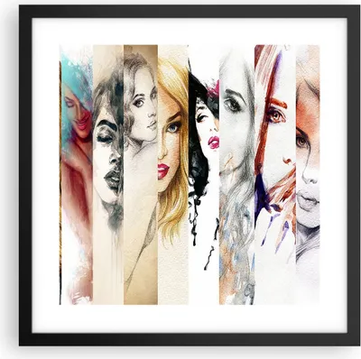 Produktbild von Gerahmtes Poster - Schwarzer Rahmen - Frauen Schönheit Dame Illustration - 40x40 cm - Wand Bild - Wanddeko - Wandbilder - Wandposter - Bilderrahmen - Bilder - Kunstdruck - Wandbild - P2BAC40x40-3012