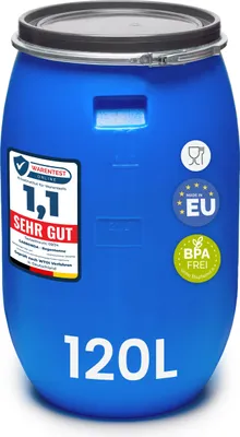Image de Garronda 120 L, fût en plastique alimentaire en PEHD, réservoir d'eau de pluie pour jardin GD-0078, bleu