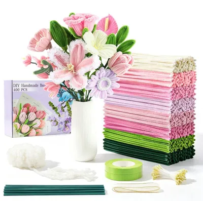 Produktbild von Pfeifenreiniger Blumen Bastelset 400 Stück 8 Farben Chenilledraht für DIY Deko