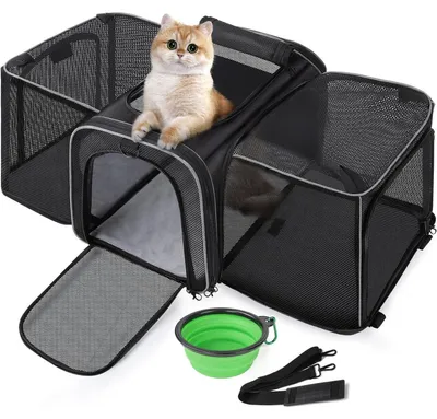 Produktbild von Katzentransportbox Groß Erweiterbar Schwarz 200% Raumzunahme
