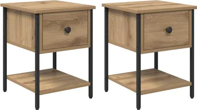 Obrázek produktu pro Noční stolek se zásuvkou 2 pcs Artisanový dub 34 x 35,5 x 45 cm