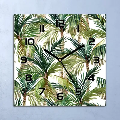 Produktbild von Wanduhr Echt-Glas-Küchenuhr Aquarell Palmen Quarz Lautlos 30x30 Deko Bilder