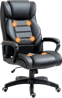 Zdjęcie produktu dla Fotel biurowy Vinsetto z funkcją masażu, ergonomiczny fotel biurowy z masażem wibracyjnym, funkcją bujania, regulowany na wysokość fotel biurowy, obrotowy, czarny