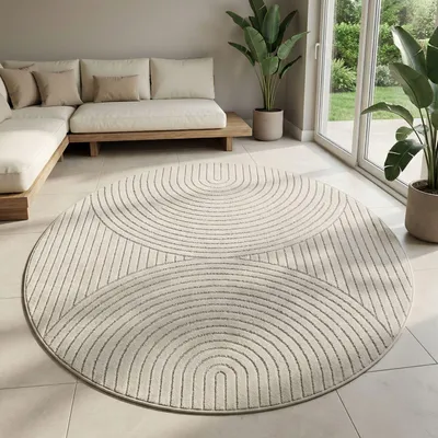 Zdjęcie produktu dla Carpetsale24 Dywan Zewn?trzny Nowoczesny Boho Design Efekt 3D Odporny na UV Idealny na Taras do Salonu i Kuchni, Rozmiar: 120 cm Okr?g?y