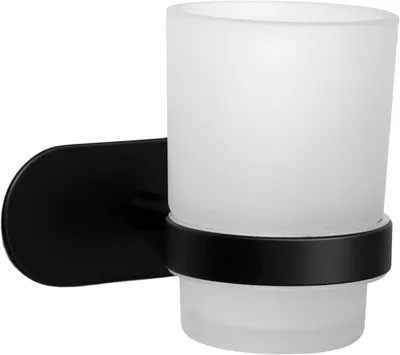 Produktbild von Zahnbürstenhalter ohne Bohren - Badezimmerbecherhalter aus Glas zur Wandmontage (Edelstahl (Schwarz))