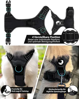 Produktbild von Joytale Anti-Zug Hundegeschirr für mittelgroße Hunde, Schwarz, M