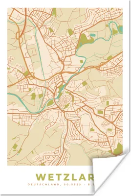 Produktbild von MuchoWow® Poster Stadtplan - Wetzlar - Vintage - Stadtplan 60x90 cm - Wanddekoration