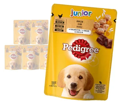 Produktbild von Pedigree Junior Nassfutter für Hunde, Stückchen reich an Hühnchen in Gelee, 6 x 100 g