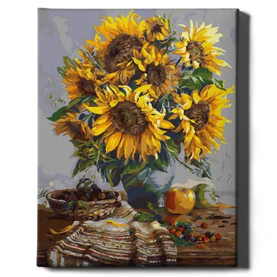 Produktbild von Oh Art! – Malen nach Zahlen Set Sonnenblumen – 40x50cm, mit Holzrahmen und Pinseln DIY