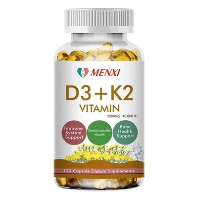 Produktbild von Vitamin D3 (10.000 IE) und Vitamin K2 (250 µg MK-7) – 120 vegane Weichkapseln – Immunsystem, Stärkung, Körpergesundheit