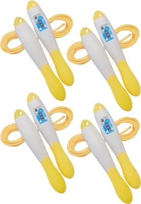 Produktbild von 4er Set Fitness Springseil mit Zähler | 270cm Speed Rope für Training, Ausdauer Sport, Workout | Ausdauer & Abnehmen | Springseile für Kinder & Erwachsene | Hüpf Zählerseil | Seilspringen - Gelb