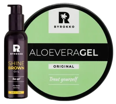 Productafbeelding van Byrokko Aloe Vera verkoelende aftersun gel + Shine Brown Oil bruiningsolie Bruiningsset