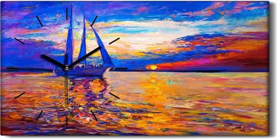 Produktbild von Wanduhr Leinwand Bild Uhr Geräuschlos 60x30 Meer Wasser Schiff Segel bunte - schwarze Hände