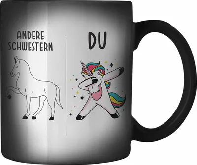 Produktbild von Trendation - Schwester Geschenk Geburtstag Farbwechsel Zauber-Tasse Geschenkideen Farbwechsel Zauber-Tassen mit Spruch für Schwester (Schwarz)
