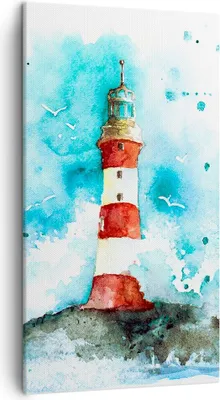 Produktbild von Bild auf Leinwand - Leinwandbild - Leuchtturm Wasser Illustration Welle - 45x80cm - Wand Bild - Wanddeko - Leinwanddruck - Bilder - Kunstdruck - Leinwand bilder - Wandkunst - PA45x80-2939