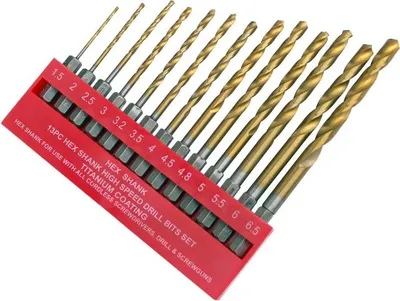 Zdjęcie produktu dla 13-częściowy zestaw wierteł do metalu HSS-TIN zestaw wierteł krętych klucz udarowy sześciokątny 1/4"