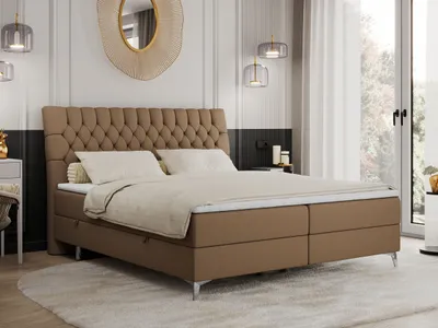 Produktbild von Boxspringbett 160x200 mit 2 Bettkästen Matratze und Topper, Polsterbett 160x200, Bett 160x200 - MILEN - 160x200 cm - Braun - Kunstleder - H3
