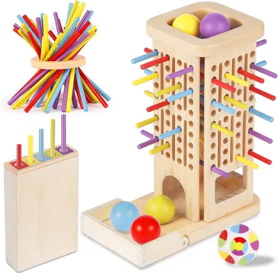 Image de Jouets Montessori à partir de 3 ans, jouet Montessori 3-en-1 en bois avec bâtonnet et tour d'apprentissage pour les enfants de 3, 4, 5 et 6 ans, favorise la motricité fine et le développement cognitif