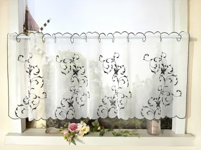 Zdjęcie produktu dla Ciemnoszary zasłon kuchenny z wzorem kwiatowym - 30x120 cm