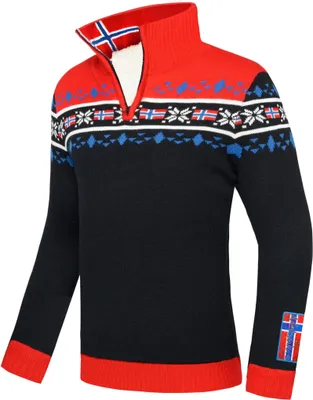 Produktbild von Nebulus Norweger Strickpulli mit Teddyfell STEEN Herren, gefütterte Jacke , warm und flauschig , P4707 - Herren, schwarz-rot, XL