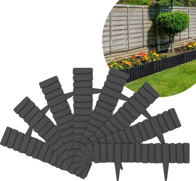 Image de XINZI Bordure de pelouse en plastique aspect bois, palissade de jardin, bordures de tonte, bordures de parterre en polypropylène, lot de 8 pièces (4,6 m, anthracite)