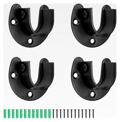 Produktbild von 4 Stück 25mm Kleiderstangenhalterung aus Edelstahl, schwarze Halterungen für Schrankrohre