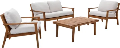 Produktbild von Dehner Garten-Lounge Santiago, 4-teilige Outdoor Sitzgruppe, 1x Sofa / 2x Sessel, je inkl. Polster, 1x Tisch, FSC® es Akazienholz / Polyester, braun / beige
