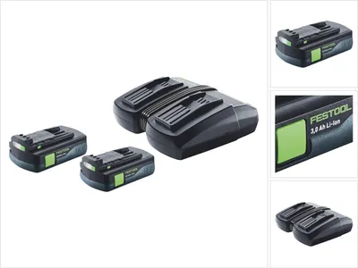 Produktbild von Festool Energie Set 2x BP 18 Li 3,0 C Akku 18 V 3,0 Ah / 3000 mAh Li-Ion ( 2x 577658 ) + TCL 6 DUO Doppel Ladegerät ( 577017 )