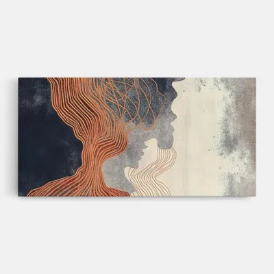 Produktbild von ARTHUB® Leinwandbild 40x80 cm, Orange Lines On Blue | Wohnzimmerdekoration, Hängende Bilder, Wanddekoration, Heimdekoration, Abstrakte, Abstrakte Kunst