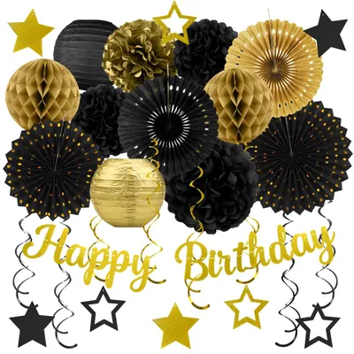 Productafbeelding van Zwart Gouden Verjaardagsfeestdecoraties 29 Stuks