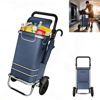Obrázek produktu pro Skládací nákupní vozík CEEDIR 56 l, 3 v 1 – přepravní vozík, ruční vozík a taška přes rameno, modrý