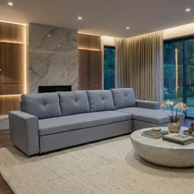 Immagine prodotto di Divano angolare con box letto HWC-L16, divano a L, superficie reclinabile a destra nosag suspension tessuto/tessuto 290cm ~ grigio