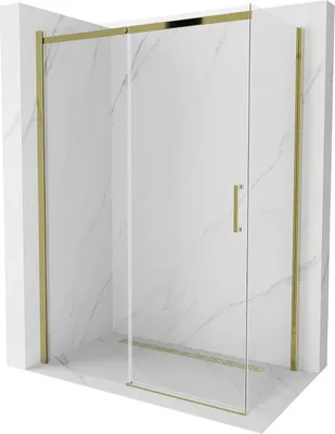 Produktbild von Mexen Omega ausziehbare Duschabtrennung 140 x 80 cm, Transparent, Gold - 825-140-080-50-00