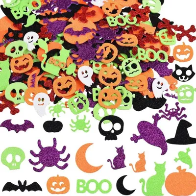 Obrázok produktu pre Halloweenové nálepky, 300 kusov, samolepiace, s trblietavým efektom, na dekoráciu