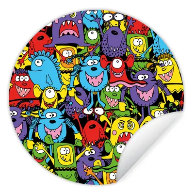 Produktbild von MuchoWow® Runde Wandtattoo - Wandsticker Tapete Aufkleber Muster - Monster - Lustig - Abstrakt - Mädchen - Jungen Ø 50 cm Selbstklebend und Repositionierbar - Wandaufkleber - Kreis - Wand Kreis - Wand Bild - Foto Tapete - Selbstklebende - Wohnzimmerdekoration - Wand Dekoration - Kinderzimmer