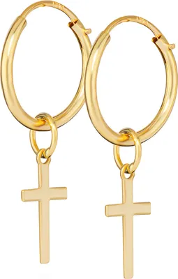 Produktbild von Paar 10 mm Gothic Creolen mit Kreuz 585 Gelb Gold 14 Karat Kreuz Ohrringe