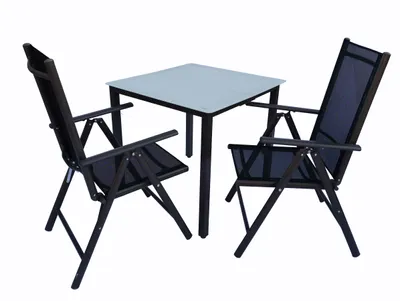 Image de 3 pièces Ensemble de meubles de jardin / groupe de salle à manger / 1x table, 2x chaises / table Dimensions env. H. 76 x W. 80 x D. 80 cm / Chaises 80 MA