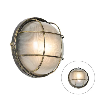 Produktbild von QAZQA - Industrie I Vintage I Industrie I Vintage I Außen Wandleuchte Antik Gold I Messing IP44 - Hanneke I Außenbeleuchtung - Aluminium Rund - LED geeignet E27