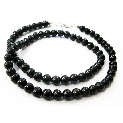 Produktbild von Schungit Shungit Kette 8mm Kugelkette ca. 45cm lang & 925 Silber Verschluss (Karelien) mit Täschchen & Beschreibung