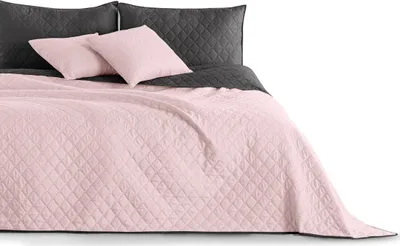 Produktbild von Luxus Bettüberwurf Axel mit Uni Wendedesign - Zweiseitige Tagesdecke, Farbe:Pink / Charcoal, Größe:260 x 280 cm