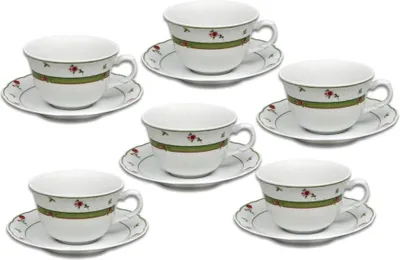 Produktbild von Thun 1794 Menuet, Teetassen und Untertassen, tschechisches Porzellan, 6 d., rosa, grün, Thun