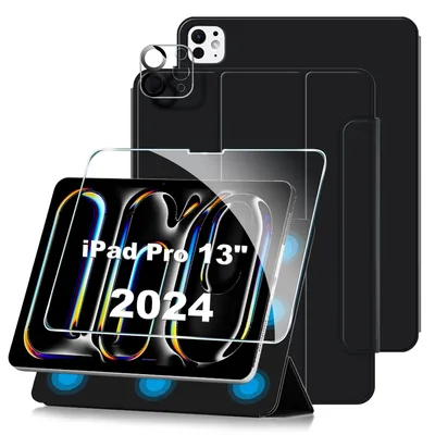Productafbeelding van Beschermhoesje Ultradun - iPad Pro 13 Inch 2024 - Magnetische Houder - Screenprotector - Camerabescherming - Zachte Microvezelvoering - Tablethoes