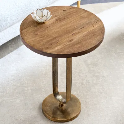 Produktbild von riess-ambiente Runder Beistelltisch ELEGANCE 60cm messing Mangoholz Metall Aluminium massiv Couchtisch Tisch