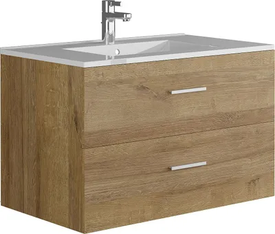 Produktbild von Waschbeckenunterschrank hängend mit Einzelwaschbecken - Helles Holzfarben - 80 cm - KAYLA