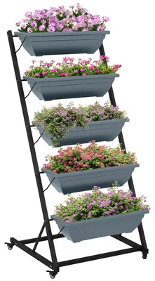 Produktbild von Outsunny Pflanzenständer Blumentreppe mit 5 Etagen Pflanzenregal mit Rollen Grau