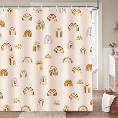 Produktbild von Unyqoos® Wasserdichter Duschvorhang mit Boho-Regenbogen-Design und 12 Haken