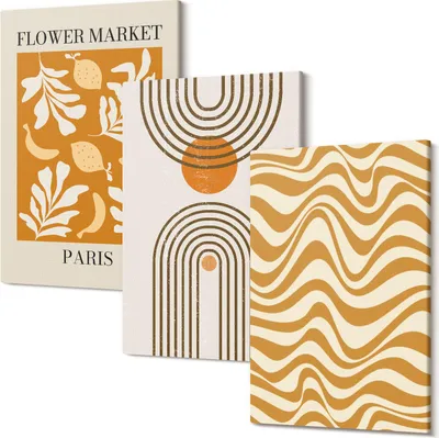 Produktbild von Leinwandbild – Wandbild – Leinwandbilder – Kunstdruck – Polycanvas – Modern – Mehrteilig – 3-Teilig Set – Hochwertig – Geruchslos – Lichtecht – Fertig Aufgespannt – 40x60 Cm Je Teil - Modeposter mit floralen und geometrischen Mustern