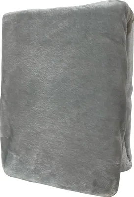 A folded gray blanket.